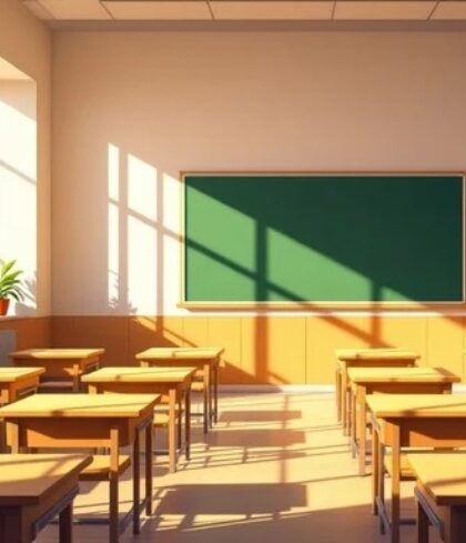 Sunlit empty classroom stockcake jpg